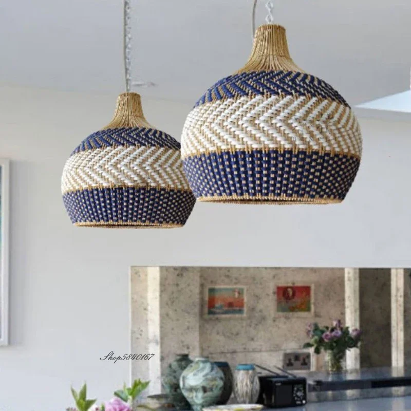 New Rattan Pendant Lights Creative Color Matching Rattan Lamp Chinese Style Luminaire for Dining Room Restaurant Suspension Lamp