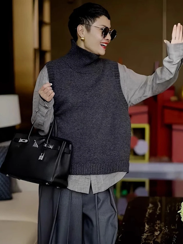 

Faionable High-Ne однотонный вязаный жилет, женский жилет-свитер Camere, винтажный осенний универсальный возрастной жилет для поездок на работу