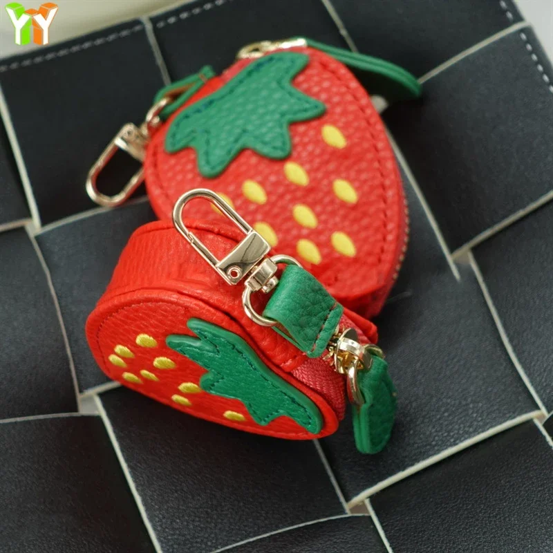 

Mini PU Leather Strawberry Avocado Fruit Shape Coin Purse Pendant Keychain Earphone Mini Storage Bag