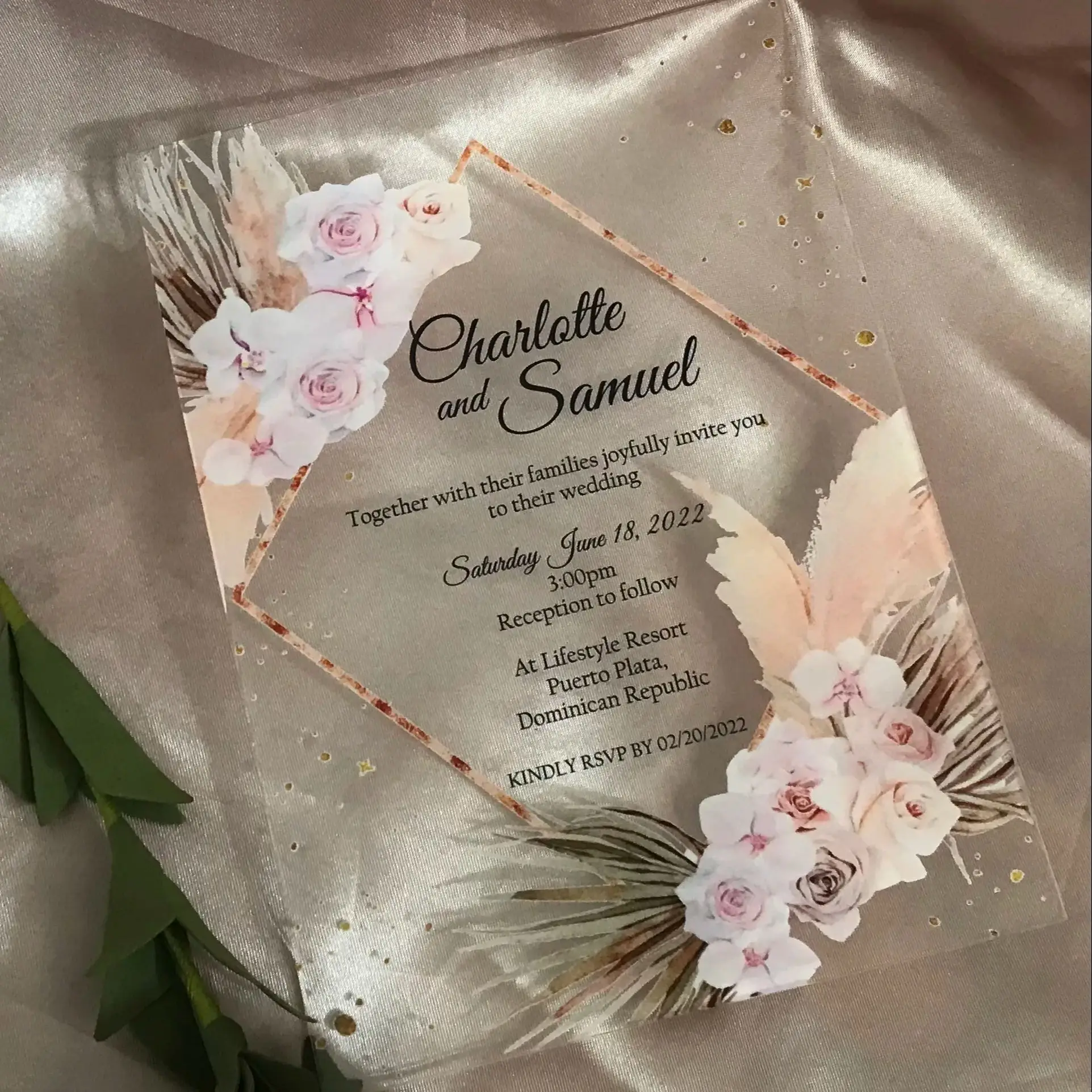 

10pcs Custom Pampas Acrylic Wedding Invitation,Acrylic Make Your Designs Birthday Invitations,Gift Party Favor Decorations