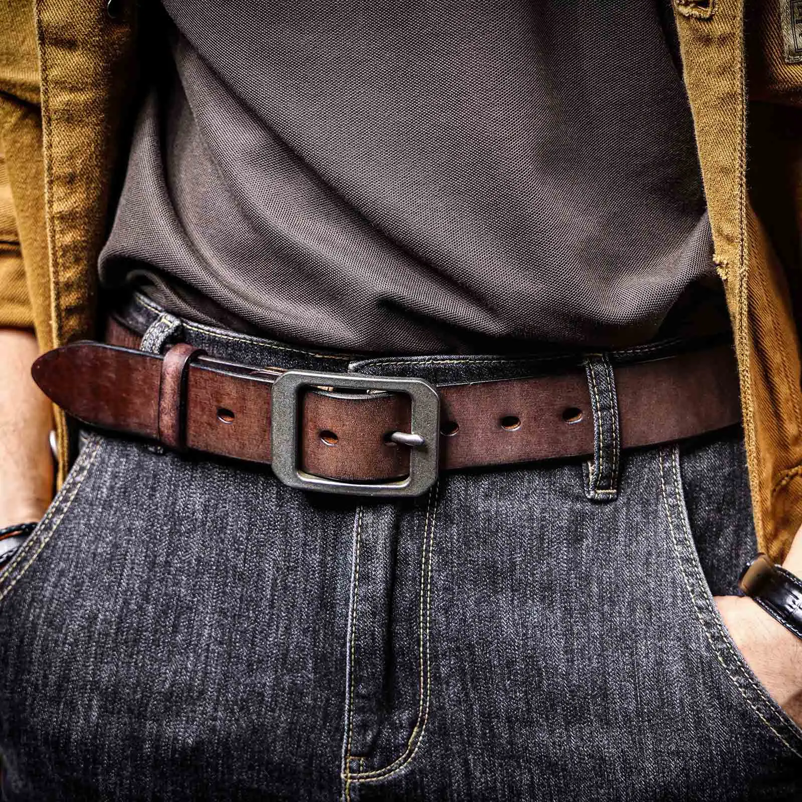Echt leder Herren Rindsleder gürtel Edelstahls chnalle, italienisches verdicktes Leder mit Geschenk box, ideale Wahl für Geschenk – Detail 5