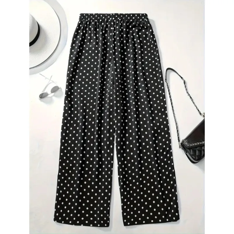 Plus Size 1XL-5XL สายรัดเอวแฟชั่นของผู้หญิงพร้อมกางเกงลําลองและสบายพิมพ์ลาย Polka Dot