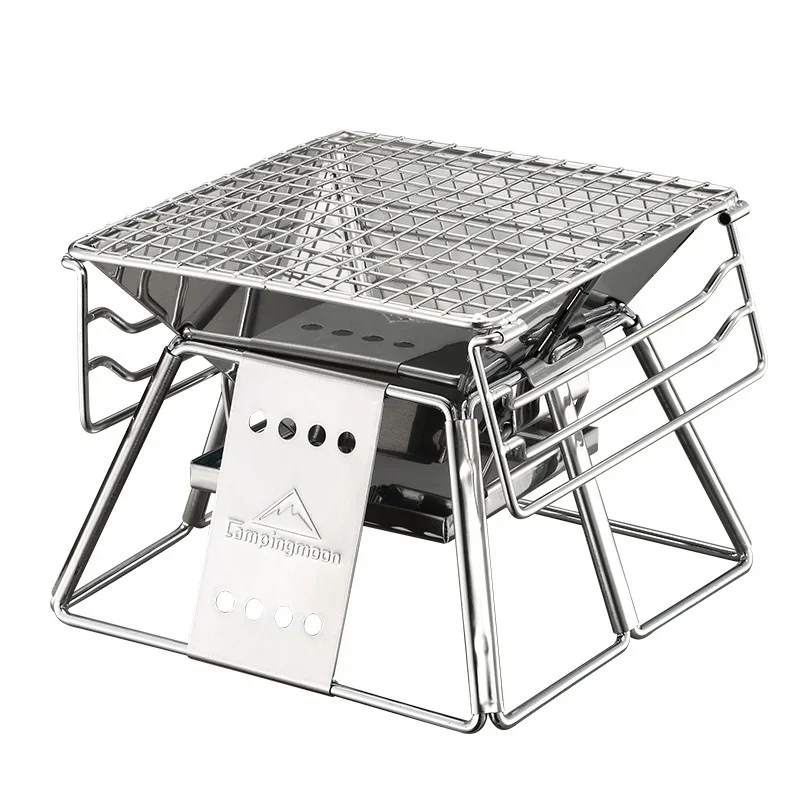 Stainless Steel Portable Outdoor Folding Mini Charcoal Barbecue Stove Cooking Picnic BBQ Grill for 1-2 person