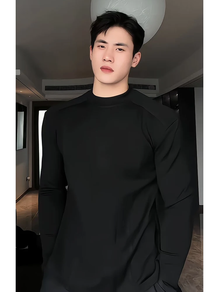 

American Sle Men's Long Sve T-irt Fitn Sweatirt oulder Enhancement ort Boxy Base irt Autumn Faion