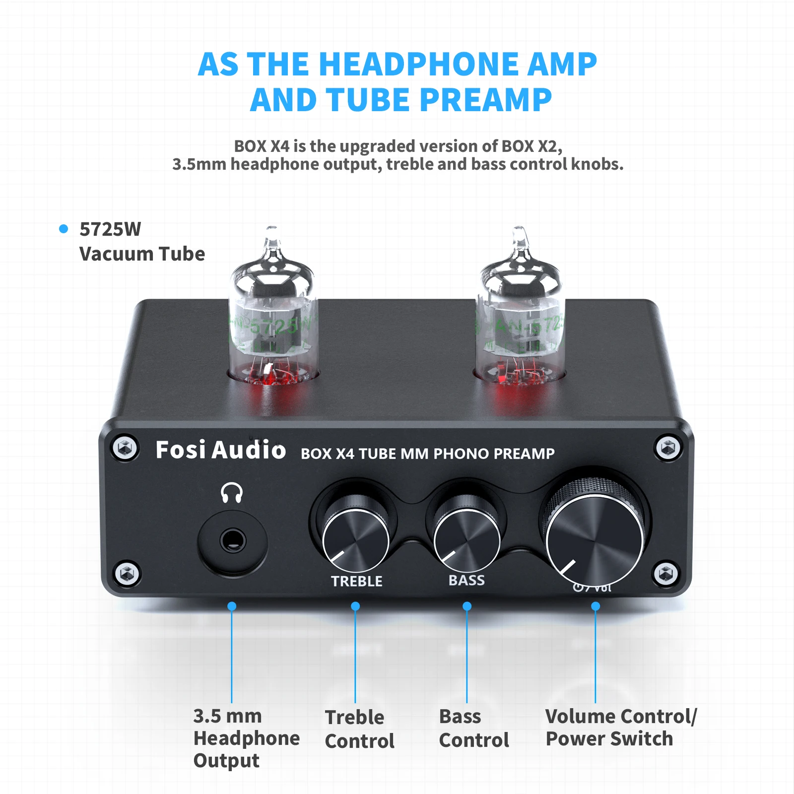 Fosi Âm Thanh Hifi Phono Preamp Hộp X4 Bàn Xoay Phonograph Tiền Khuếch Đại Với 5654W Ống Khuếch Đại