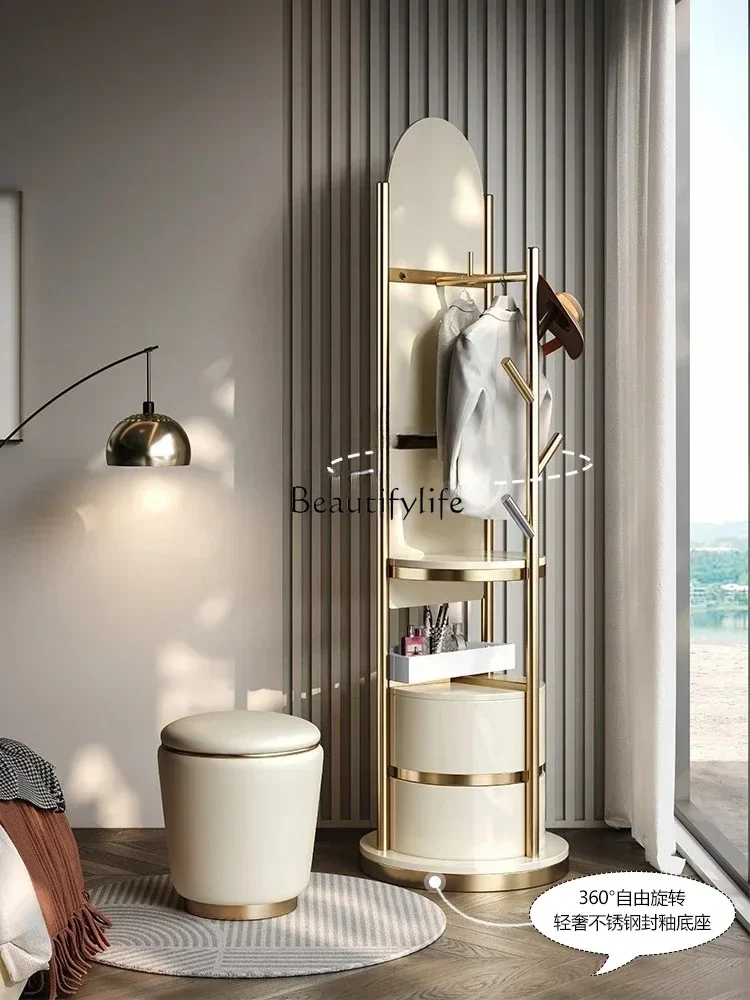 

yj5 Light Luxury Rotating Dressing Mirror Household Floor Mirror Clothes Rack Bedroom Coat Rack Mirror