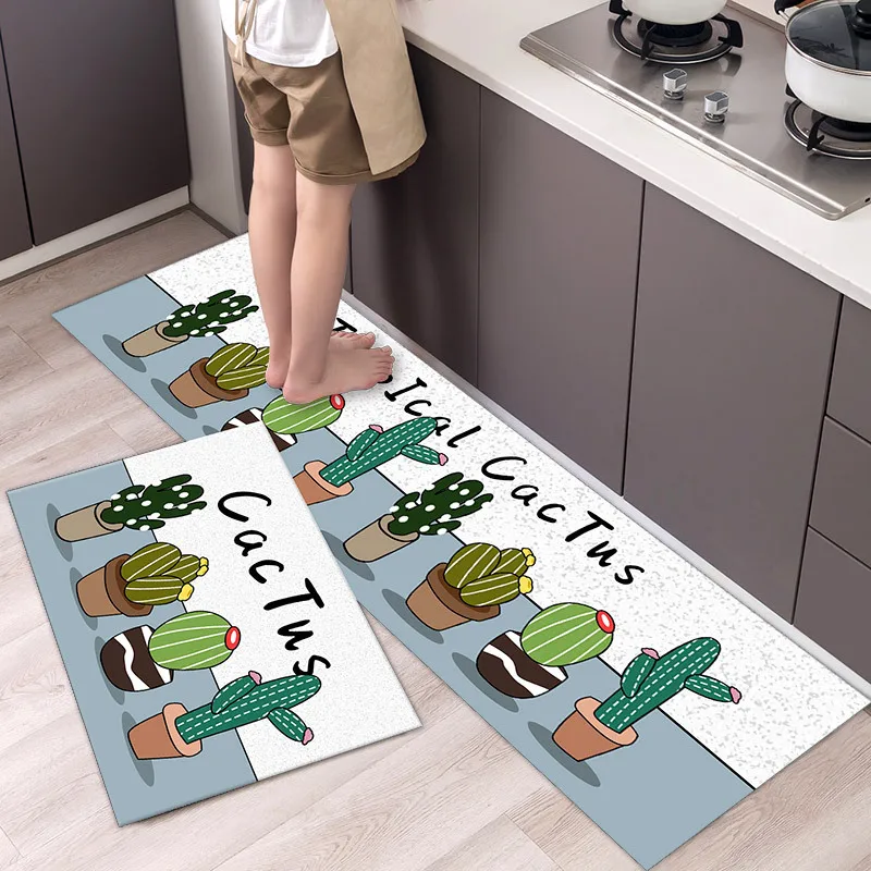 Green Potted Printed Carpet With Simple Lines Kitchen Carpet Bathroom Entrance Mat Bathroom Mat Anti-slip  Water Absorbing Mat