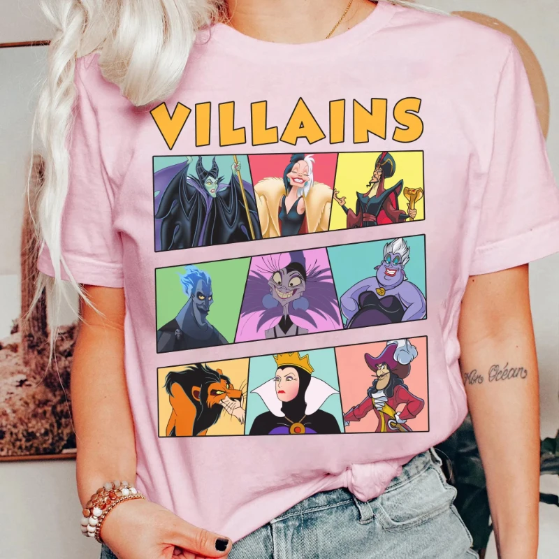 ديزني الشرير سيئة فتاة باد غي خمر Maleficent Cruella Ursula الشر الملكة هاديس الشرير مجموعة ديزني لاند الأسرة السفر التي شيرت