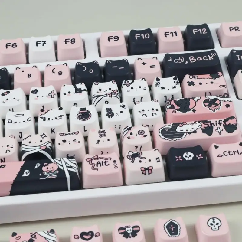 F68C المتانة Heat Sugmations Keycap مع نمط القطط الممتعة ل 61 87 96 98 104