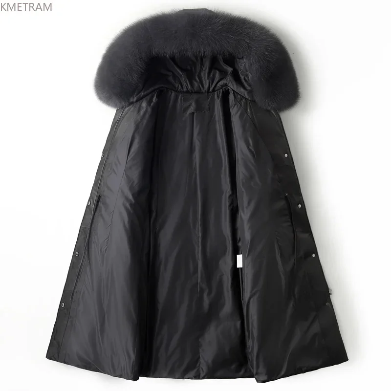 Real Leather Down Jacket Women Winter Genuine Sheepskin Coat Hooded Fox Fur Collar Thickened Leather Jackets Black Down Coats