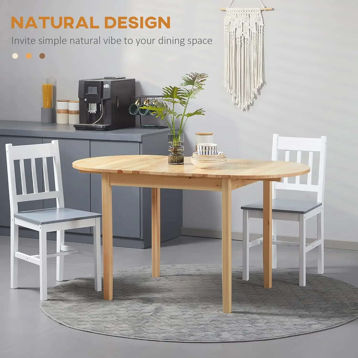 Mesa de cocina de madera maciza de 55 ", mesas de hojas caídas para espacios pequeños, mesa de comedor plegable, Natural