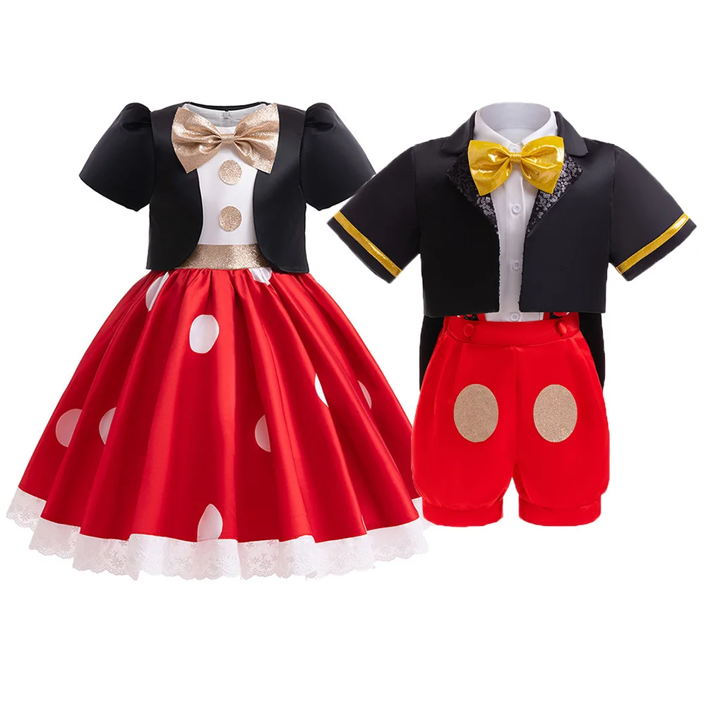 Kids Mickey Minnie Cosplay Costume Mouse Suits Dress Kindergarten Host Performance Christmas Costume Halloween Party