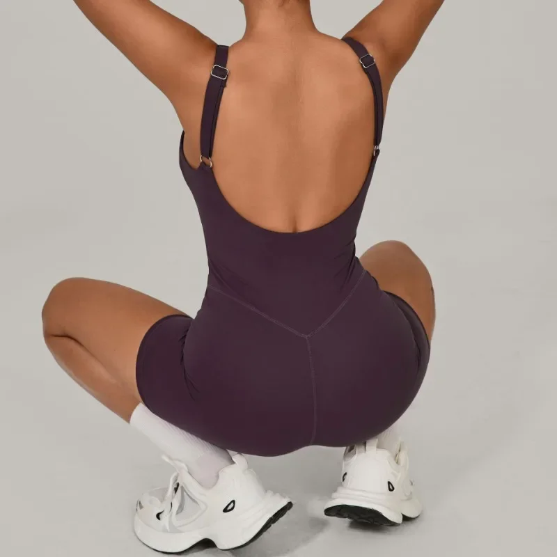 

Gym Romper Quick-drying Nude Sports Jumpsuit Integrated Adjustable Shoulder Strap Fitness Clothes Tight Open Back Sexy Yoga Sets