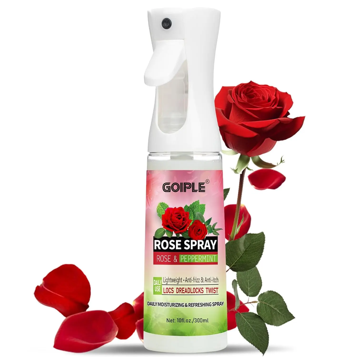 GOIPLE Rose Mist Spray 10 FL oz, Leave In Conditioning Refresh for Locs Braids Twists, Hydrate Soften Hair