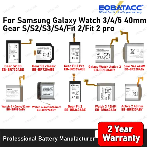 Batteria da 2025 anni per Samsung Galaxy Gear S2/S3/S4 smart watch Active 2 fit2 /fit 2 pro Bateria per orologio 3 4 5 40mm 42mm 44mm