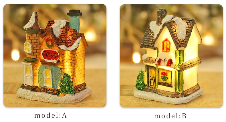 AlliLit Christmas Decoration 2026 New Year Night Light LED Snow House Sculpture Home Resin Crafts Xmas Ornaments Gift