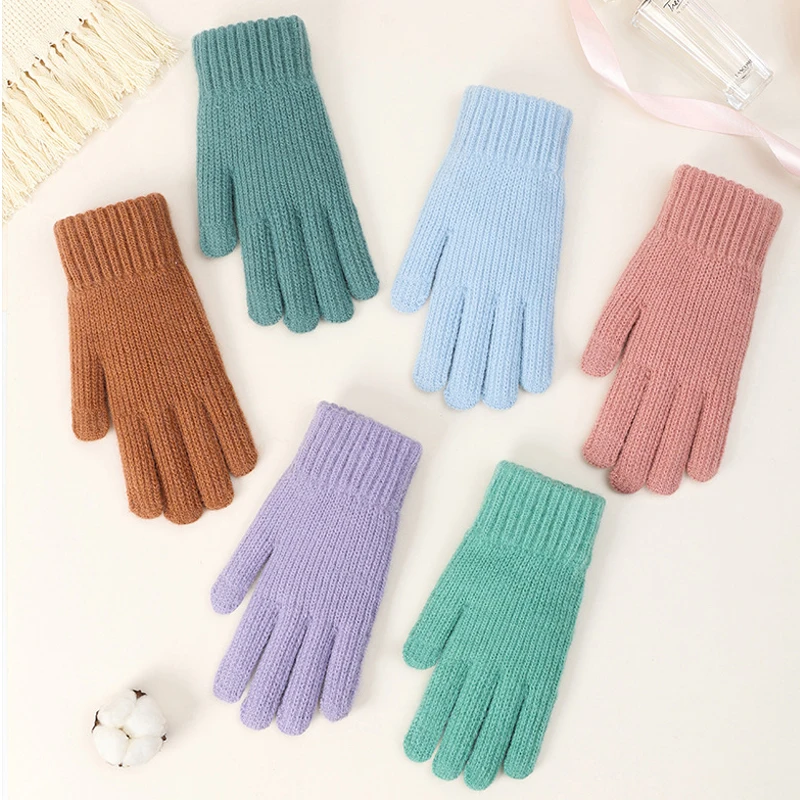 Women\'s Knitted Gloves Winter Full Finger Gloves Touch Screen Outdoor Winter Warm Thick Woolen Skiing Gloves Mittens Unisex