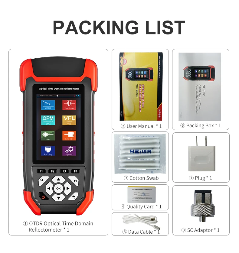 NF-981 Mini OTDR 1310/1550nm Glasfaser-Reflektometer mit OPM VFL OLS Event Map Ethernet-Kabeltester Optischer Fasertester – Detail 17