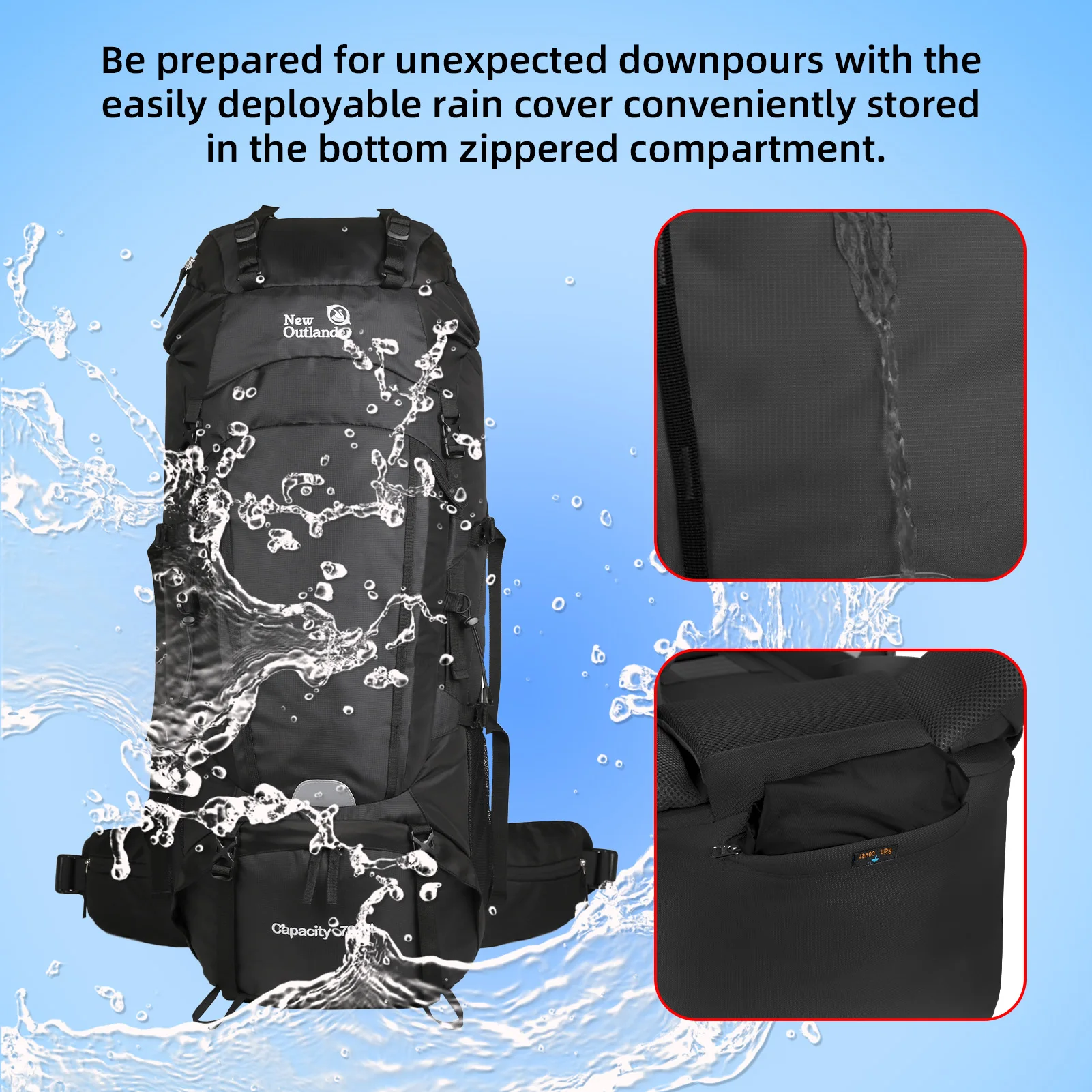 حقيبة ظهر للسفر، حقيبة ظهر للمشي لمسافات طويلة سعة 75 لتر، حقيبة ظهر للتخييم بسعة كبيرة مع غطاء للمطر، حقيبة ظهر للمستودع #4