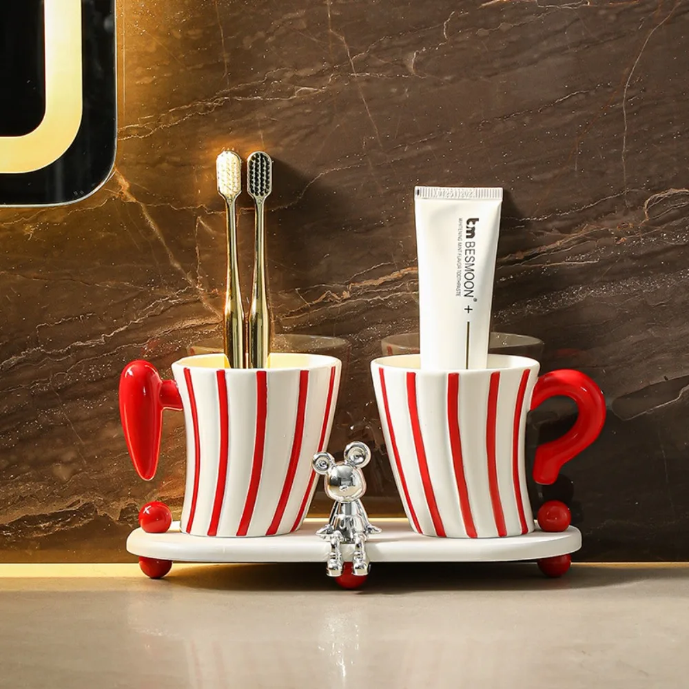 Ceramic Striped Mug Creative Luxury Home Brushing Cups Couple A Pair of Tooth Jar Washing Cups Bathroom Decoration Accessories
