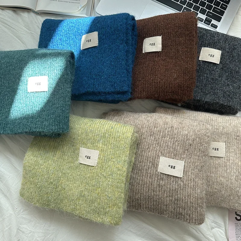 Winter Women Wool Solid Color Warm Scarf Knitted Thicken Warmer Scarves Long Size Shawl Korean Casual Soft Scarves for Female