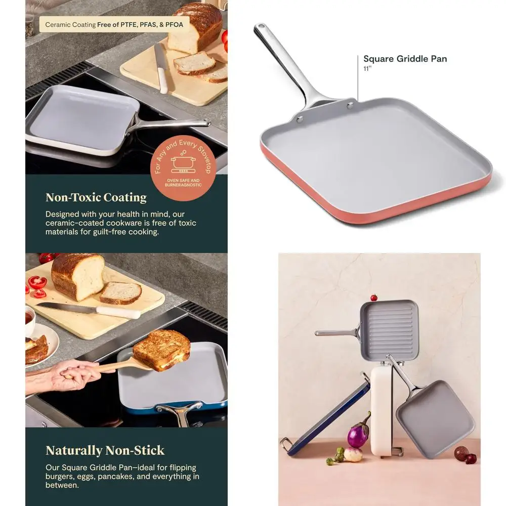 

11 Non-Stick Ceramic Square Griddle Pan - PTFE/PFOA Free, Oven-Safe, Suitable for All Cooktops - Perracotta