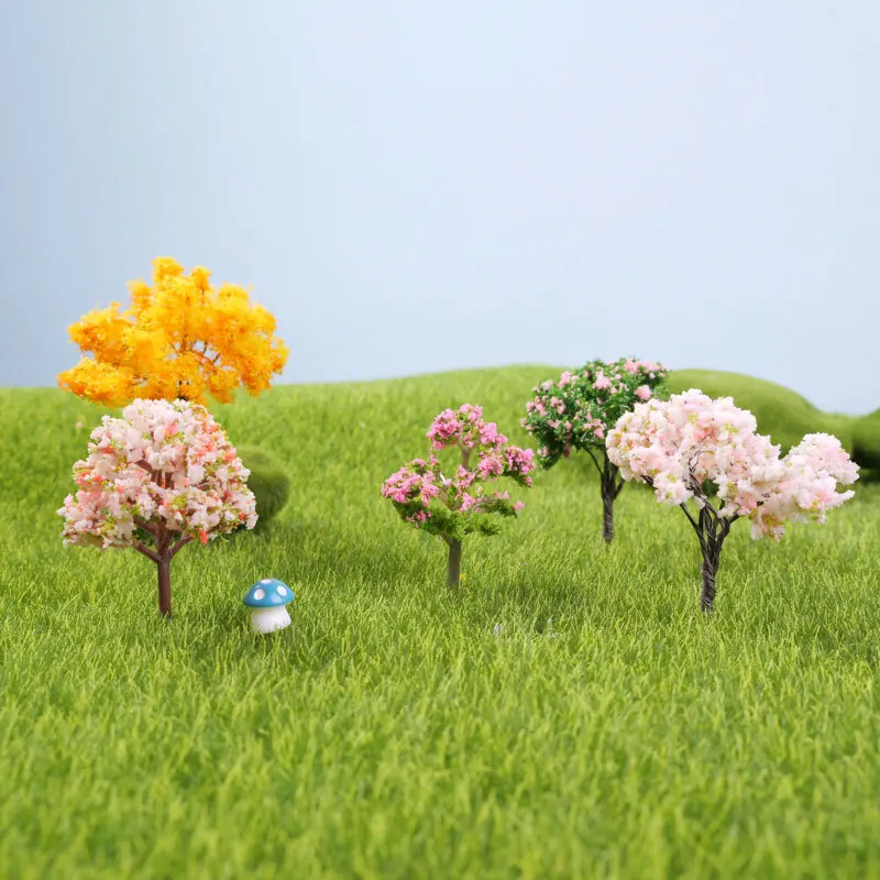 2PC Plastic Mini Simulation Trees Sakura Miniatures Micro Landscape Setting for Garden Desk Meaty Accessories Home Decoration