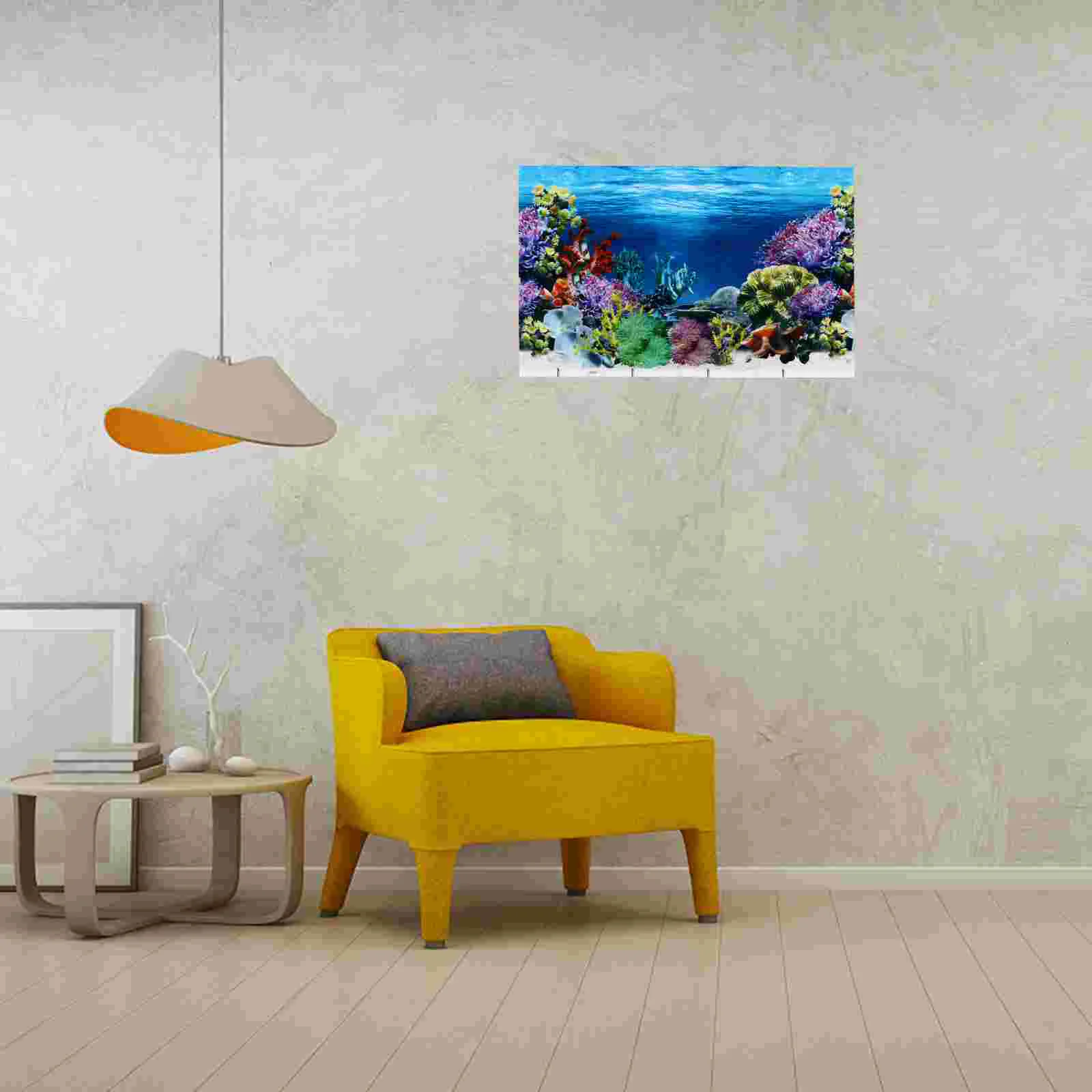 2 Pcs Fish Tank Stickers Ocean Poster Decor Aquarium Paper Cling Decals Coral Background