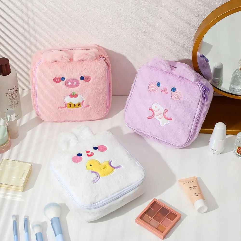 Kawaii Varken Draagbare Grote Capaciteit Handtas Vrouwen Reizen Pluche Opbergtas Cosmetische Tas Toilettas Organizer Rits Make-Up Zakje