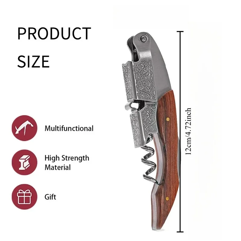 Wine Opener, Double Hinged Manual Wine Key for Bartender, Server, Waiter, Stainless Steel Wine Bottle Opener Corkscrew