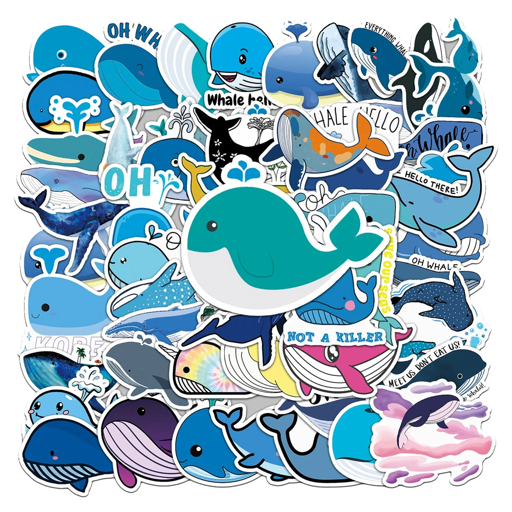 51PCS Cute Cartoon Whale Animal Creative Stickers Graffiti Guitar Skateboard Laptop Children's Toys Cute Stickers