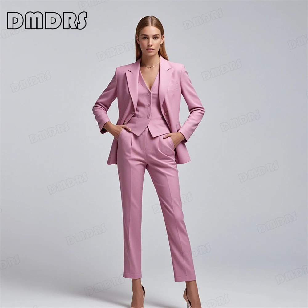 

Three Piece Formal Suit Set for Women, Notched Lapel Blazer Vest Pants Set Customized Colors Slim Fit Business Tuxedo Suits Set