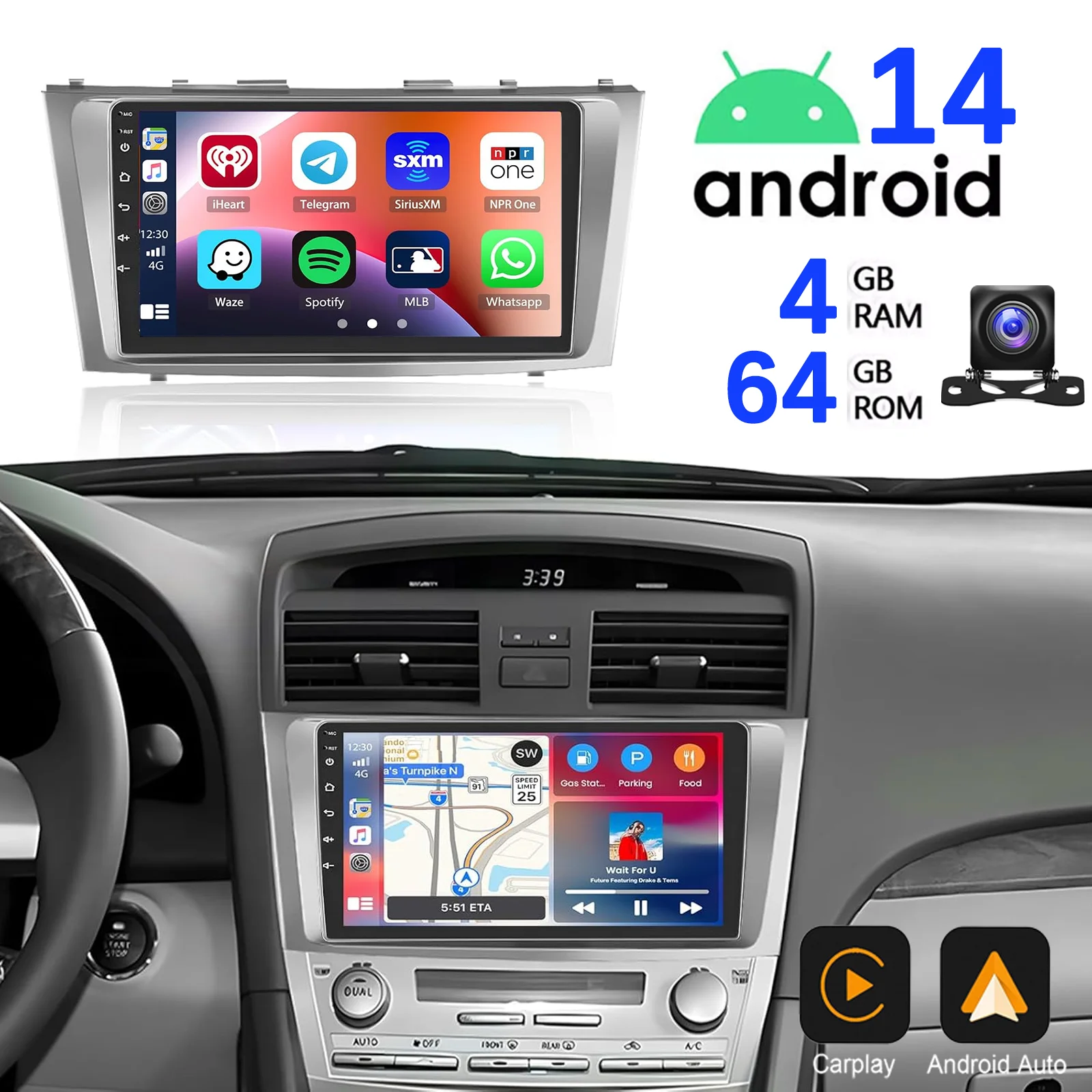 

9" Android 14 Stereo for Toyota Camry Aurion 2006 2007 2008 2009 2010 2011 Car Radio Multimedia Wireless Carplay GPS WIFI 2 Din