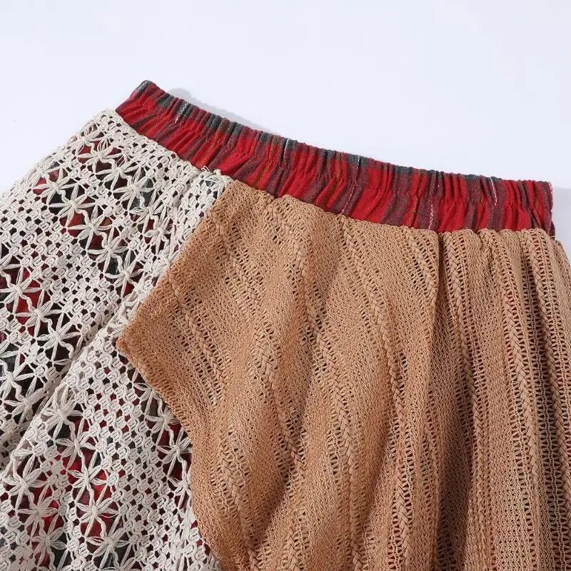 Media falda Irregular para mujer, falda larga de encaje de rejilla para otoño e invierno, falda acampanada de longitud media estilo bosque con temperamento de cintura alta
