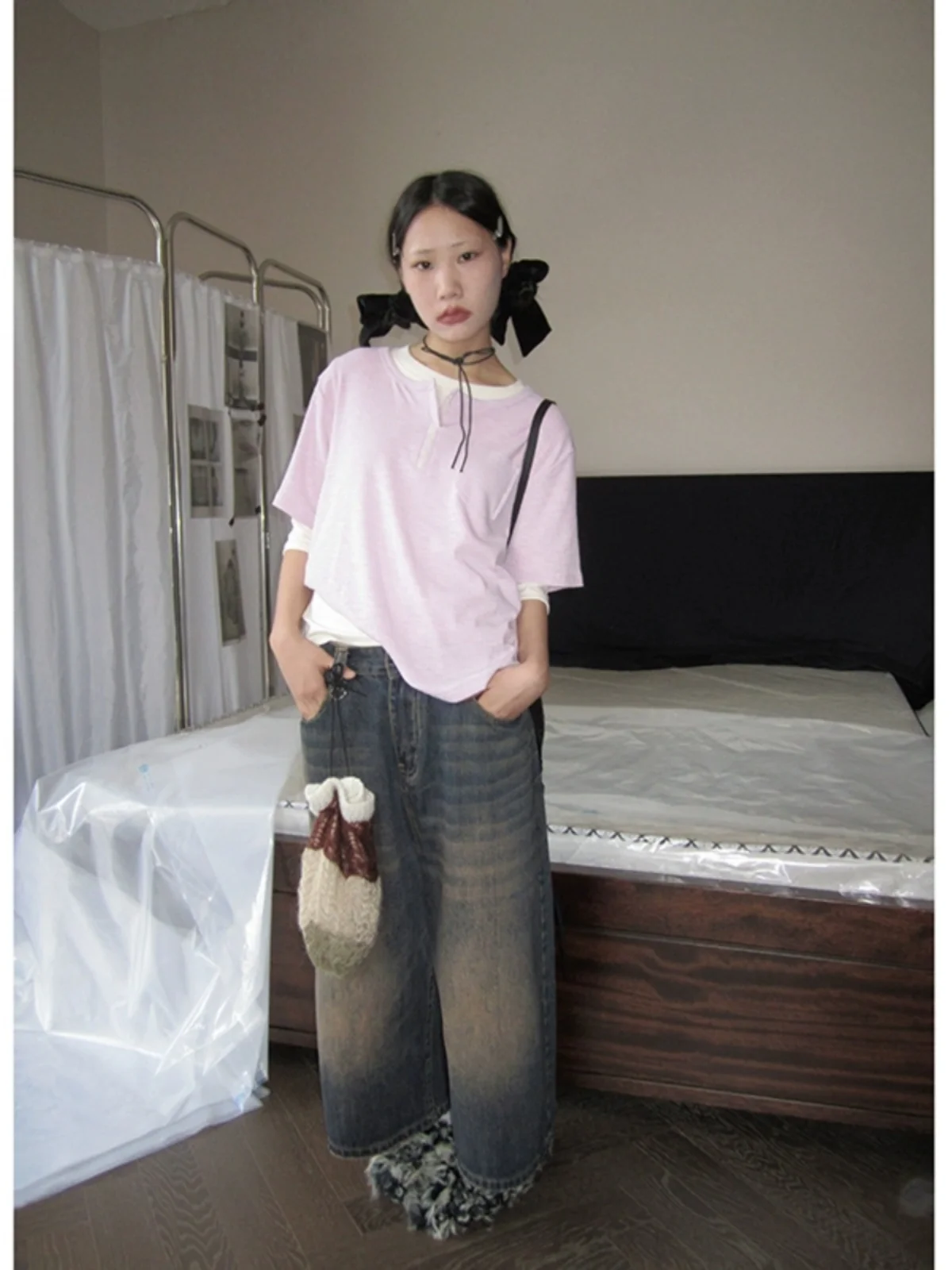 

Retro American Waed High Street Wide Leg Jeans Women's Straight Cut Seven-Foot Cotton Stretch Denim Autumn Seasonal Pants