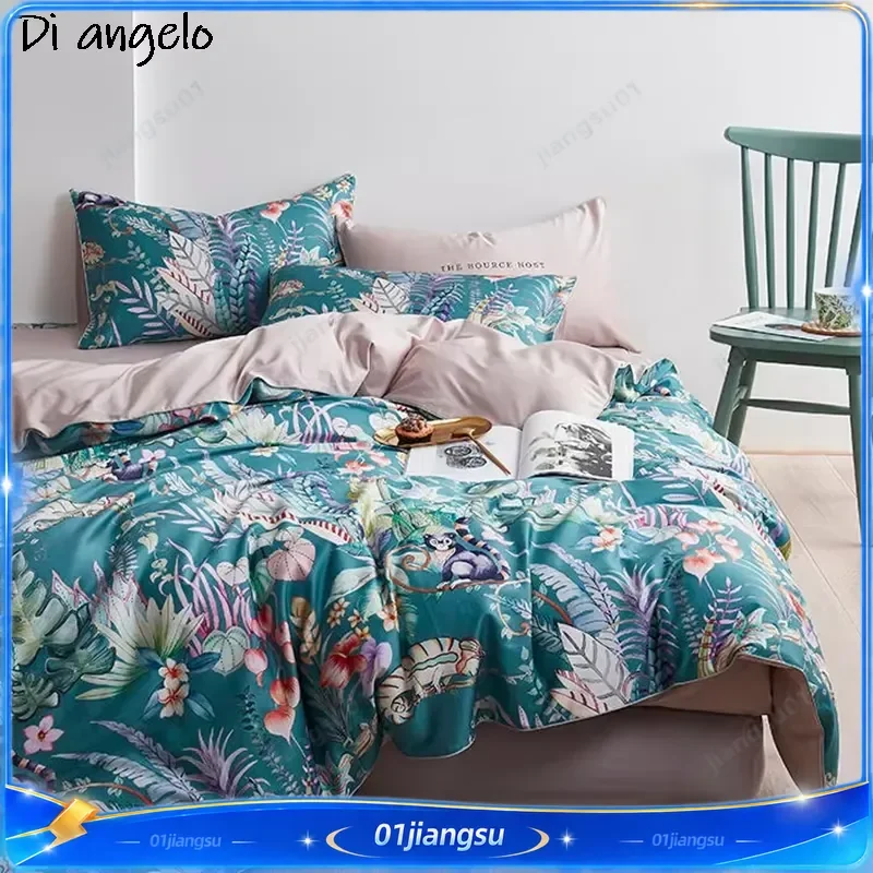 600TC Egyptian Cotton Bedding Set 4Pcs Digital Print Flower Bird Duvet Cover Luxury Bed Sheets Pillowcase Home Textile