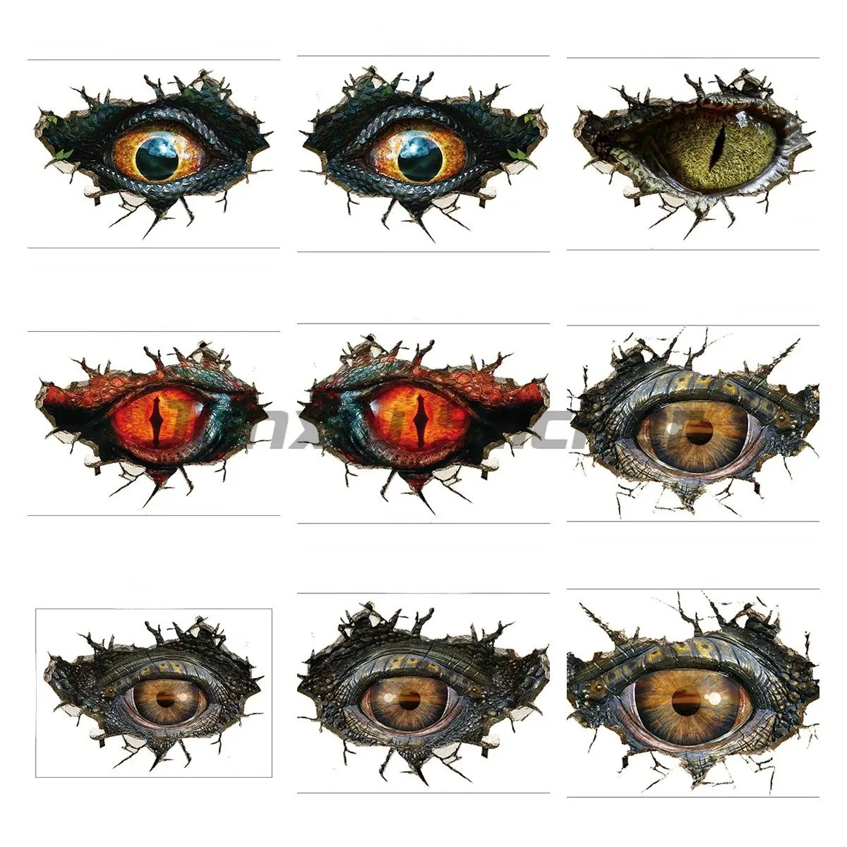 Dinosaur Crocodile Dragon Lizard 3D Big Eyes Broken Wall Peeping Vinyl Stickers