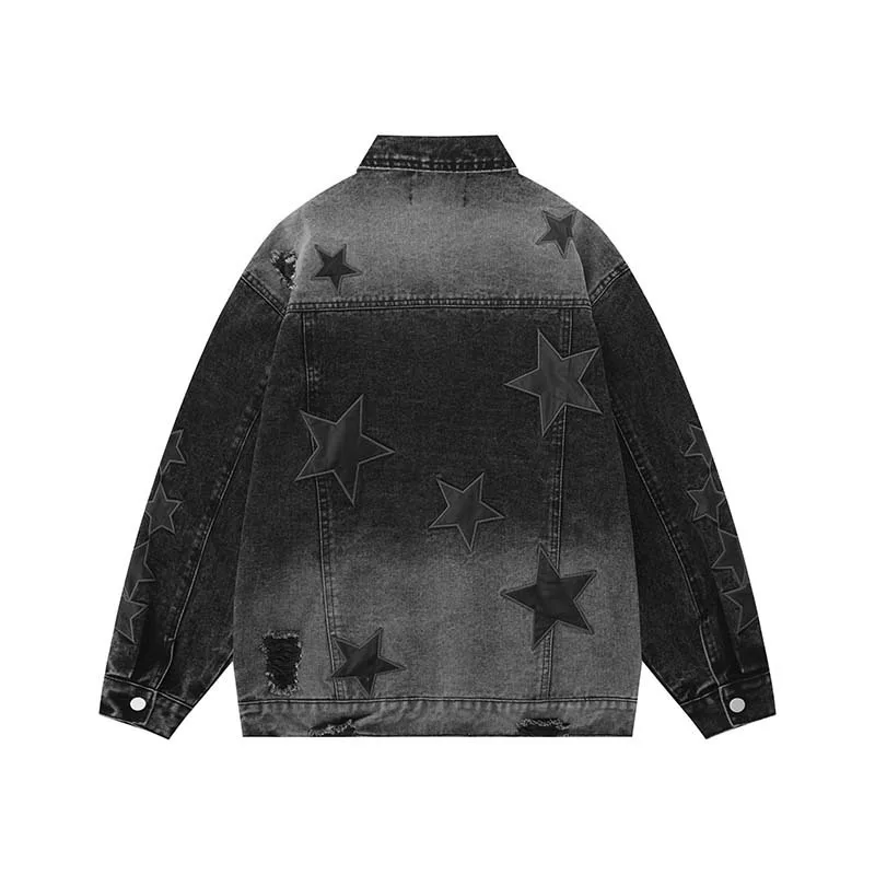 Mens Hip-hop Patch Star Washed Denim Jacket Embroidery Women Coat Unisex Bomber Pink Cowboy Outwear Spring Autumn Varsity Jacket