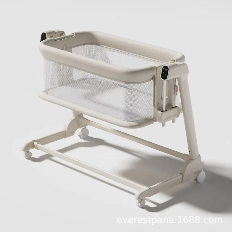 Electric Baby Crib Portable Adjustable Bedside Sleeper Bassinet Travel Bed Automatic Swing Mode Breathable Mesh Remote Control