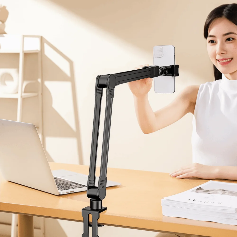 

Практичный регулируемый складной держатель для планшета, длинная подставка для планшета из сплава, прочная вращающаяся на 360 градусов подставка для рабочего стола