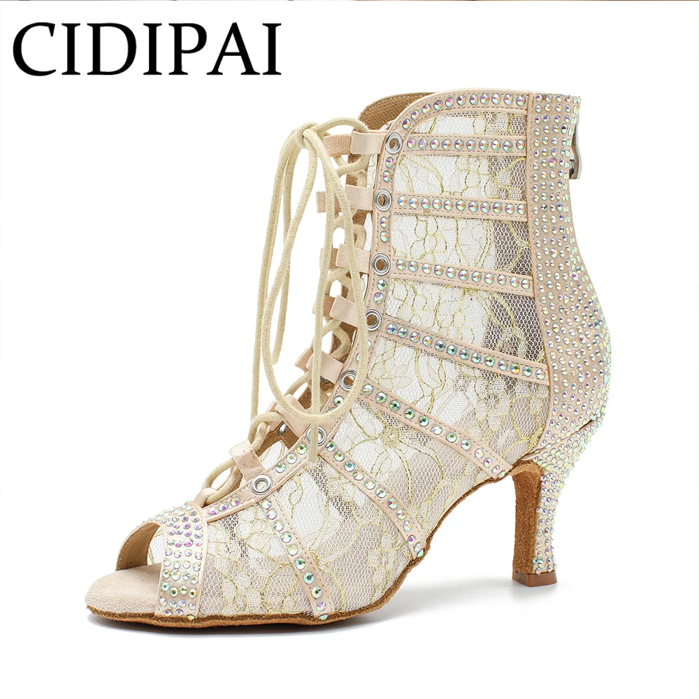 Women's Lace Mesh Latin Dance Shoes Soft Sole Jazz Salsa Tango Dance Boots Breathable and Wear-resistant Party Sandals