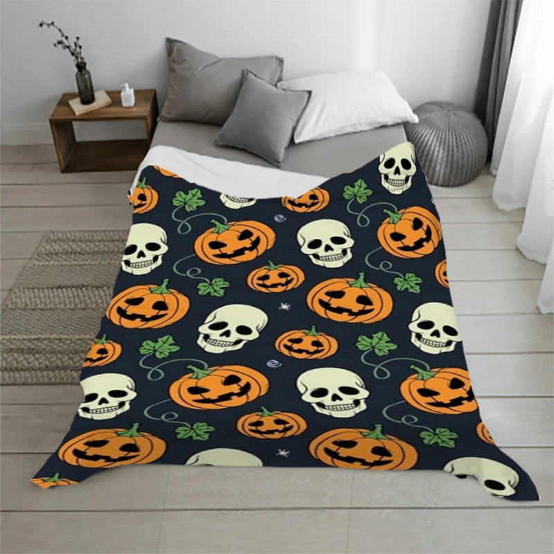 

Halloween Horror Themed Pumpkin Soft Flannel Blankets Ultra Slim Nap Blanket High Definition Printing Essential for Home Travel