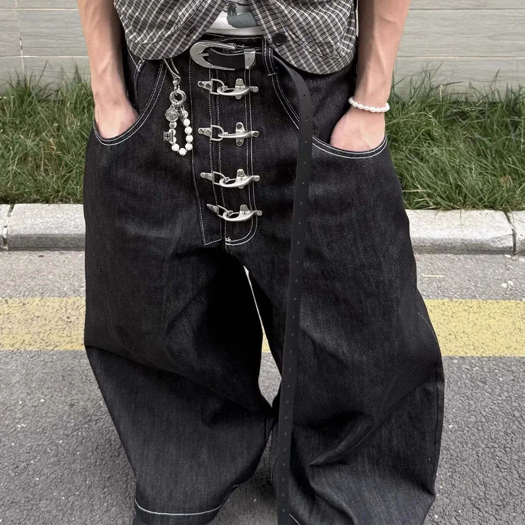 الأمريكية الرجعية الطائرات مشبك تصميم الدنيم الأصلي الثور سكين الجينز فضفاض السراويل الطويلة للرجال والنساء صورة ظلية فضفاضة