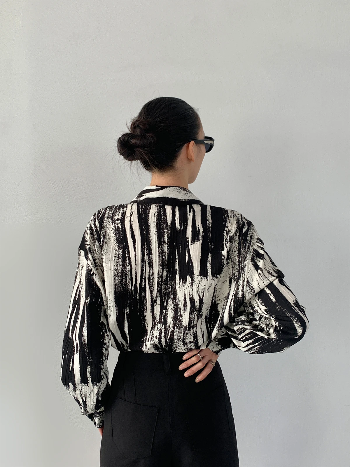 

Ретро Sle adient Dyeing Свободные длинные све женские irt PAPERLLL Весна Осень Новый воротник с застежкой на пуговицы