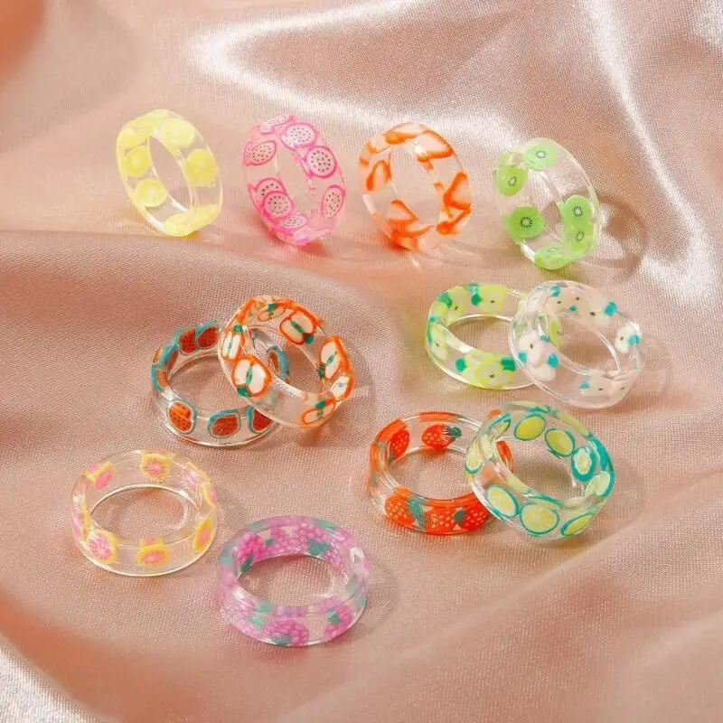 

Fashion Transparent Plastic Fruit Rings Resin Ring Women Sweet Cute Birthday Party Commemorative Jewelry Gift Fruit Ring