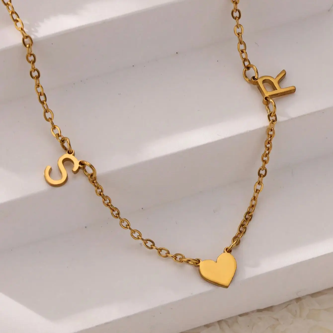 Custom Initial Necklace Personalized Initial Necklace with HeartStainless Steel Initial with Heart Necklace Jewelry Gift for Mom