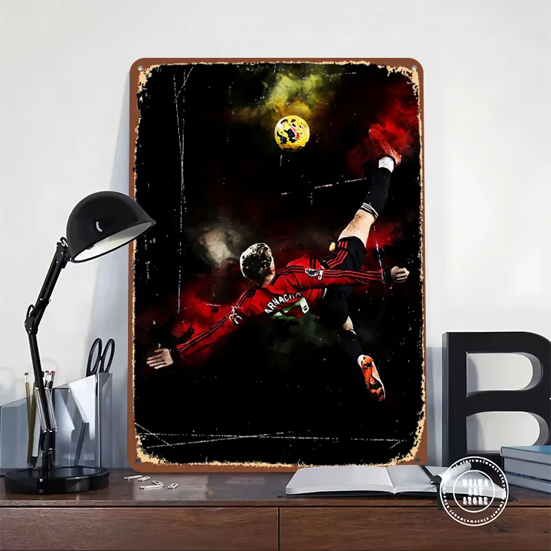 Garnacho Soccer Player Kicking Poster Customized Vintage Metal Signs Wall Art Retro Tin Plaque for Mancave Bedroom Decorations