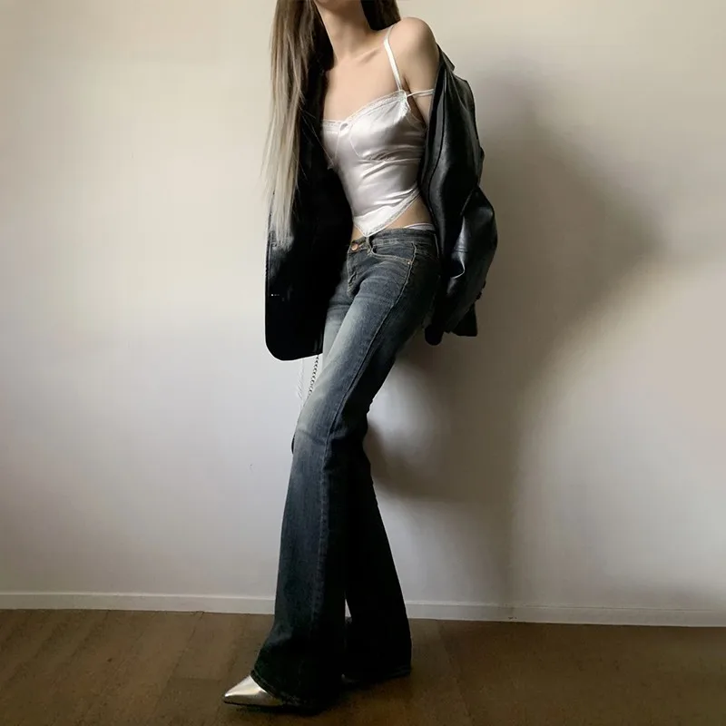 Karrram Vintage Y2k Distressed jeans Trashy 2000s Grunge Flare Jeans Korean Popular Denim Pant American Retro Streetwear 90s