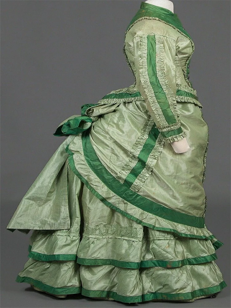 1870s Retro Victorian Edwardian Green Walking Bustle Dress  Duchess Historical Theater  Reenactment Ball Gown