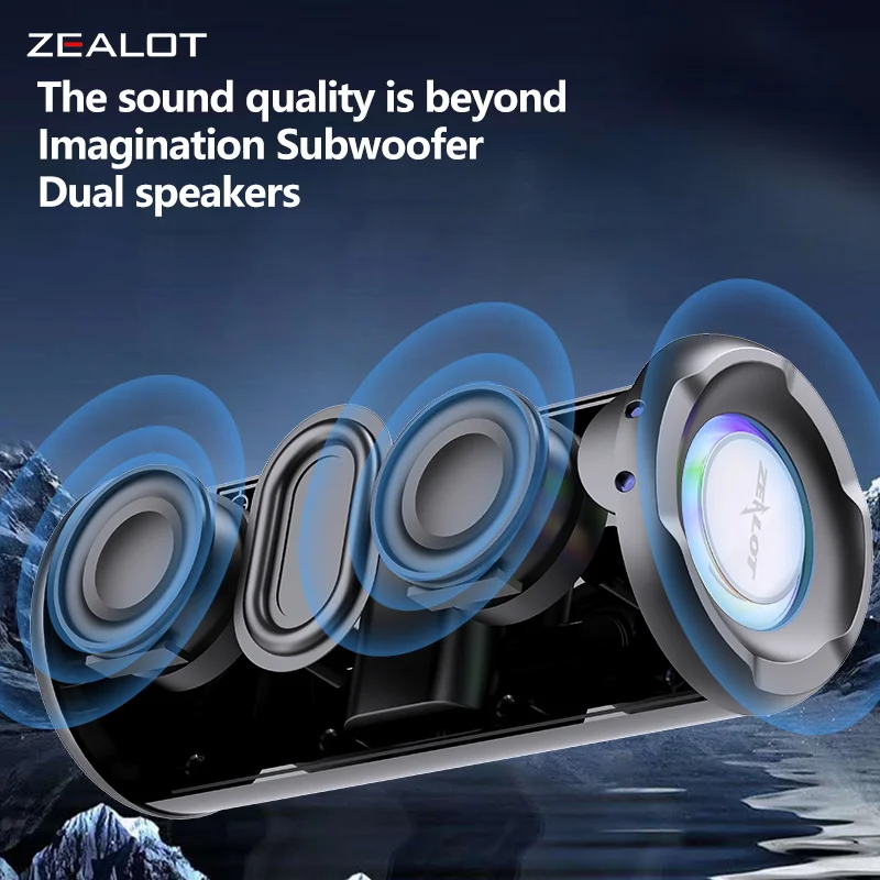 ZEALOT S46 10W Wireless Speakers, Outdoor Portable Subwoofer Speaker,1800mAh Battery, 8 Hours Playtime Loud Stereo.